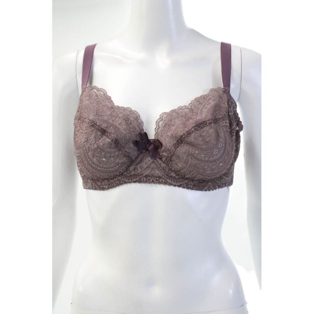 Huit Lingerie Sheer Lace Underwired Adjustable Coverage Bra Purple Size 32D